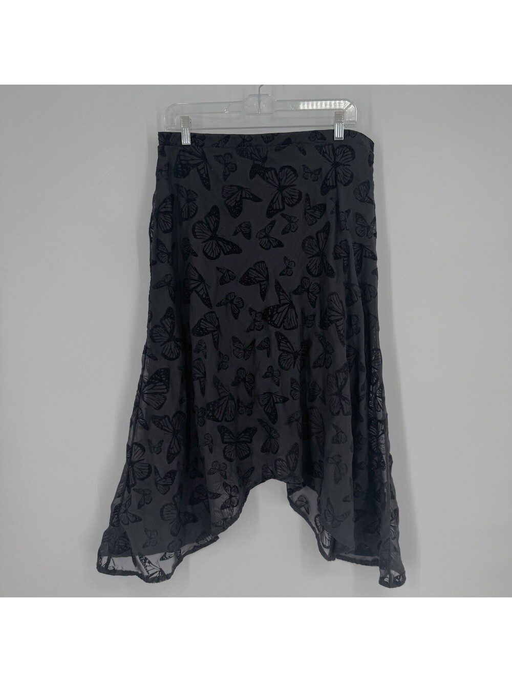 Vintage skirt XL black cosmic aura butterfly flocked sheer overlay mesh gothic